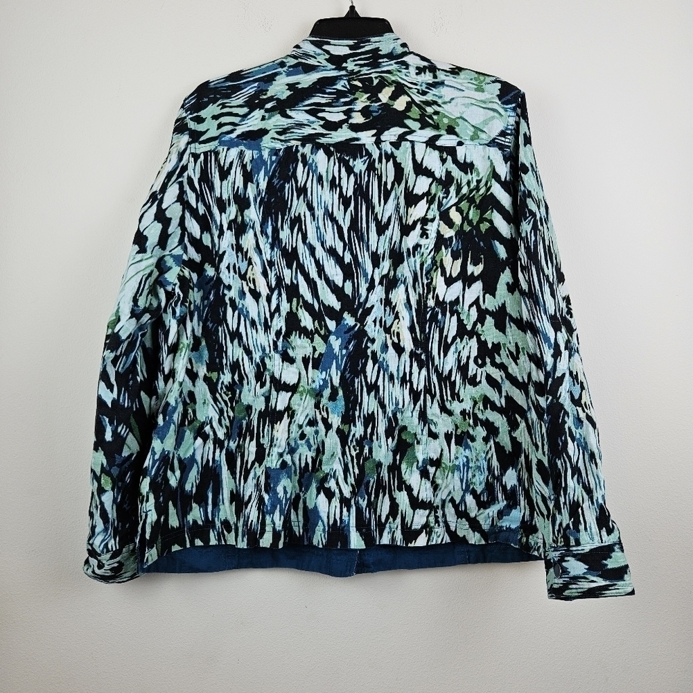 Chicos Reversible Solid To Print Jacket Linen Ble… - image 2